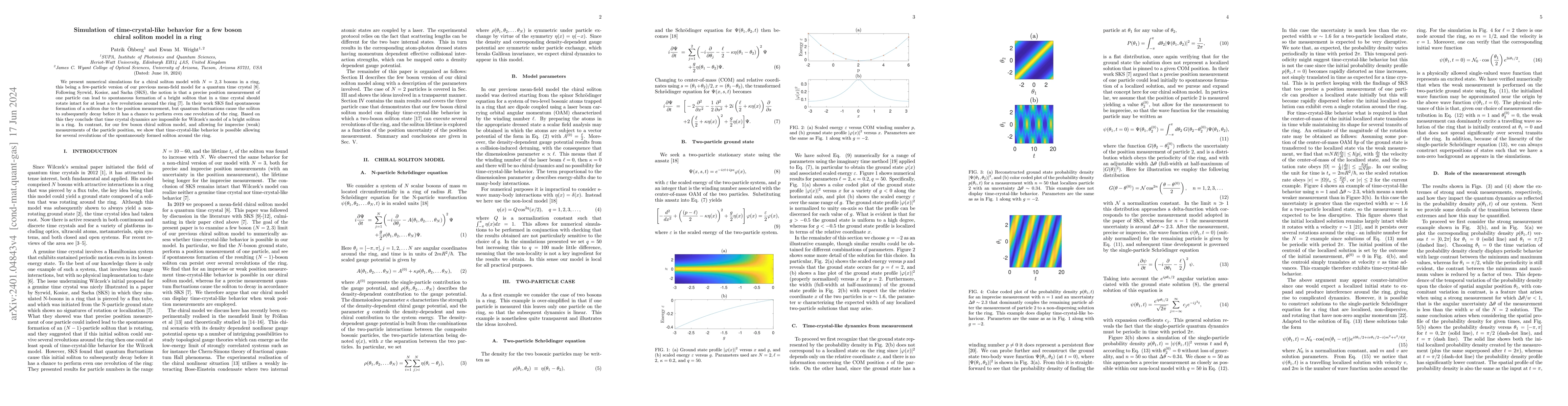 Thumbnail for Simulation of time crystal behavior for a few boson chiral soliton model
  in a ring