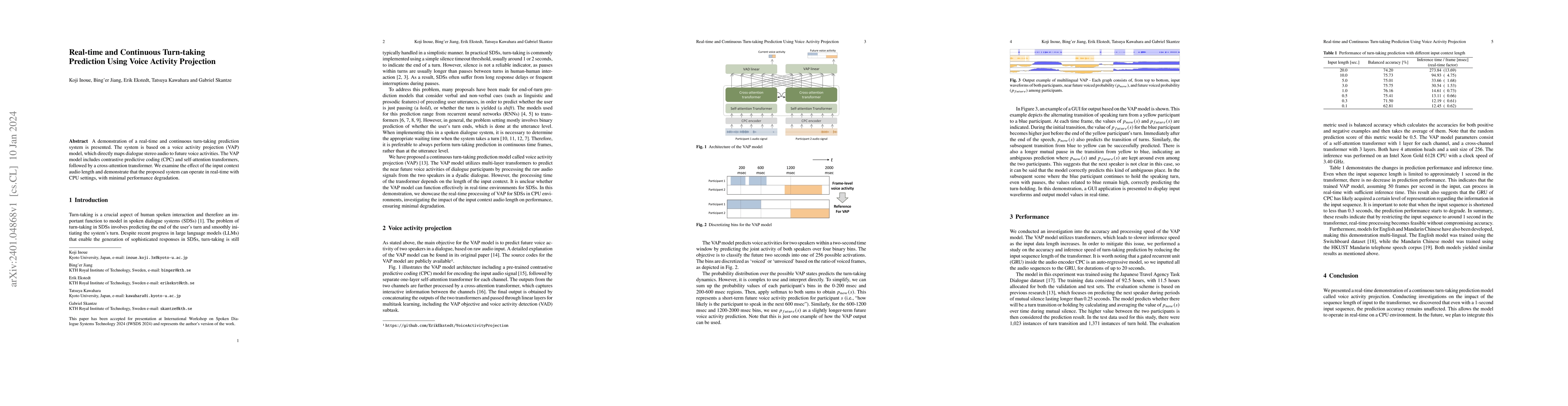 Thumbnail for Real-time and Continuous Turn-taking Prediction Using Voice Activity
  Projection