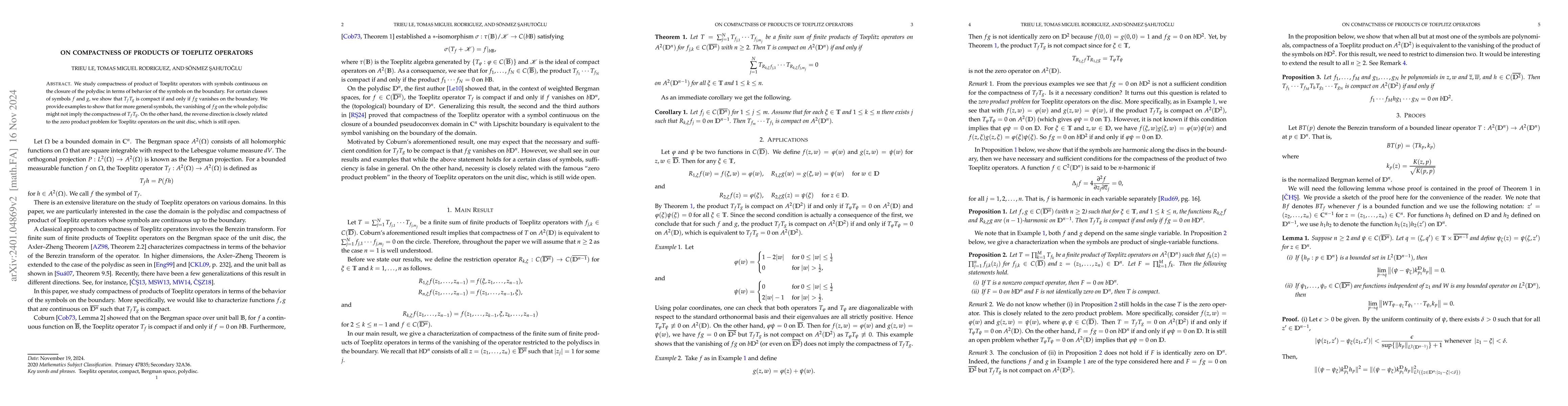 Thumbnail for On compactness of products of Toeplitz operators