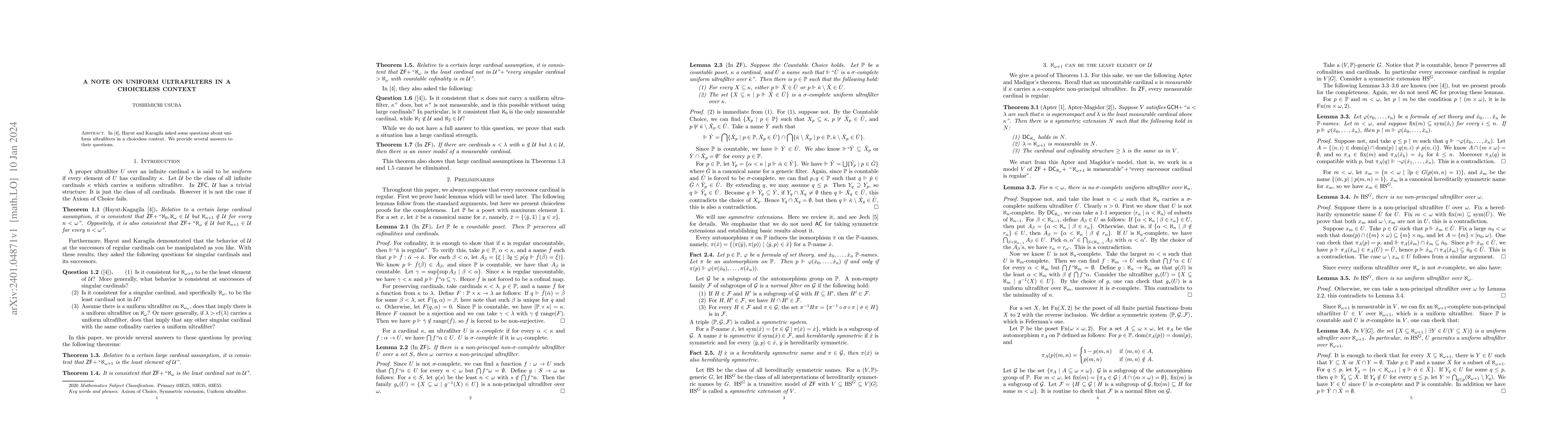 Thumbnail for A note on uniform ultrafilters in a choiceless context