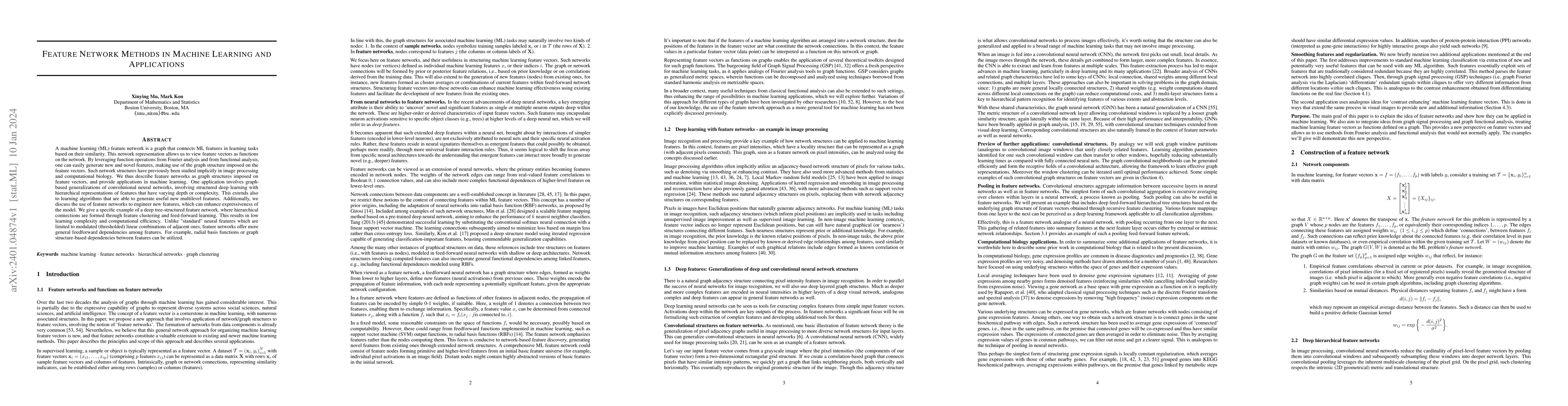 Thumbnail for Feature Network Methods in Machine Learning and Applications