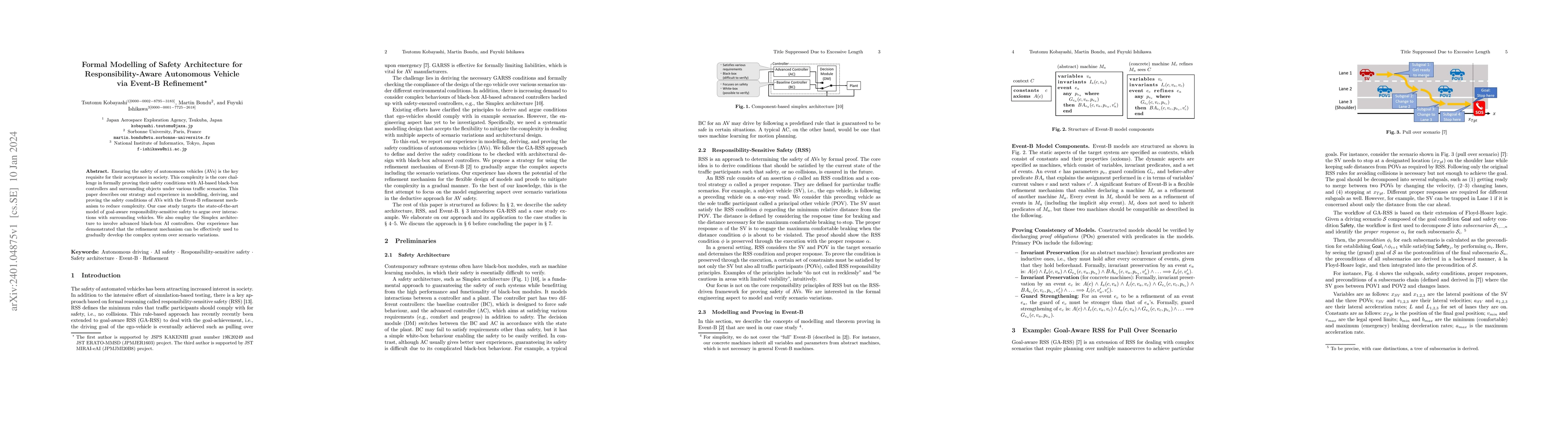 Thumbnail for Formal Modelling of Safety Architecture for Responsibility-Aware
  Autonomous Vehicle via Event-B Refinement