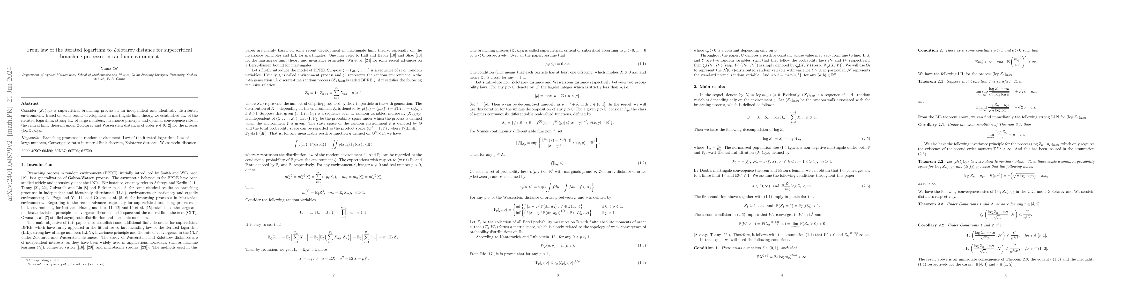 Thumbnail for From law of the iterated logarithm to Zolotarev distance for
  supercritical branching processes in random environment