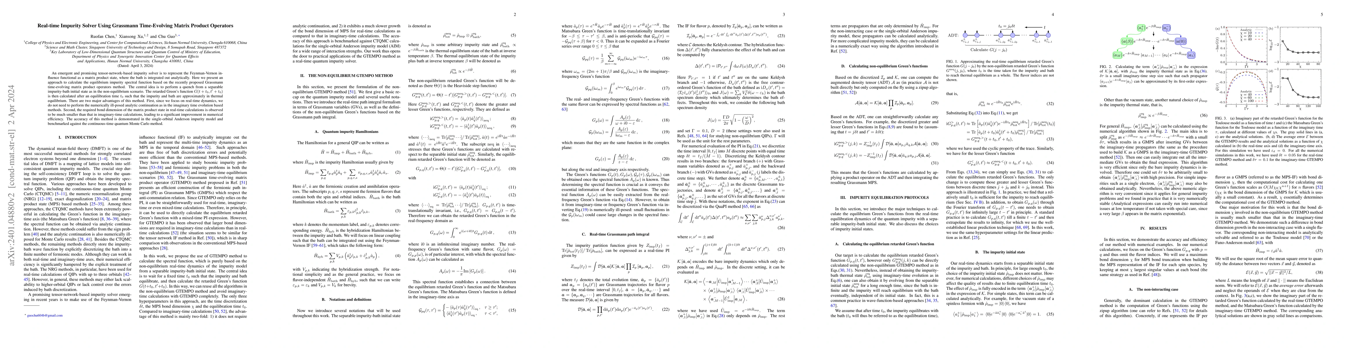 Thumbnail for Real-time Impurity Solver Using Grassmann Time-Evolving Matrix Product
  Operators