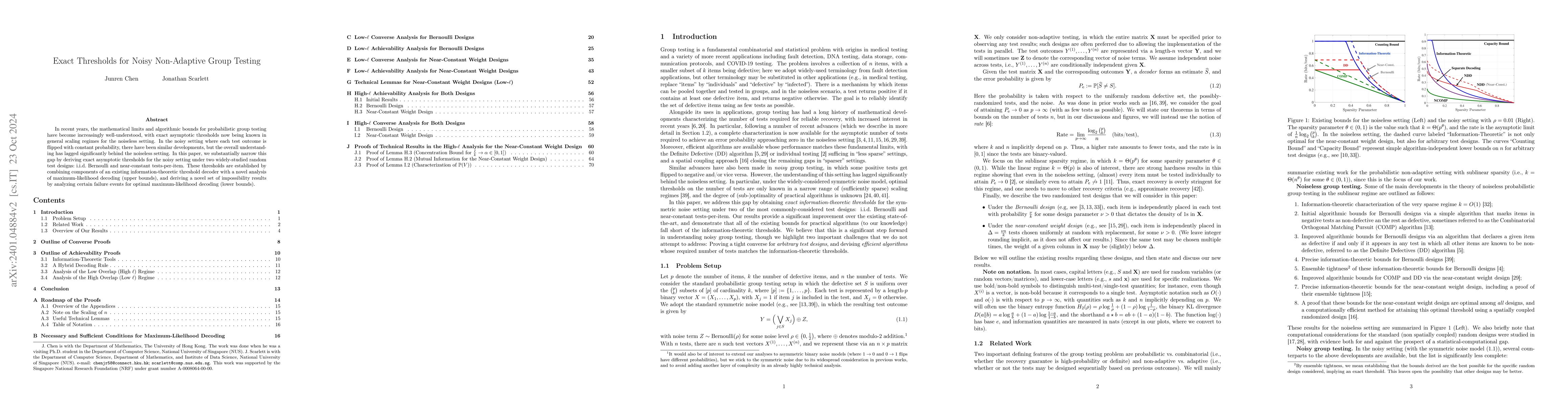 Thumbnail for Exact Thresholds for Noisy Non-Adaptive Group Testing
