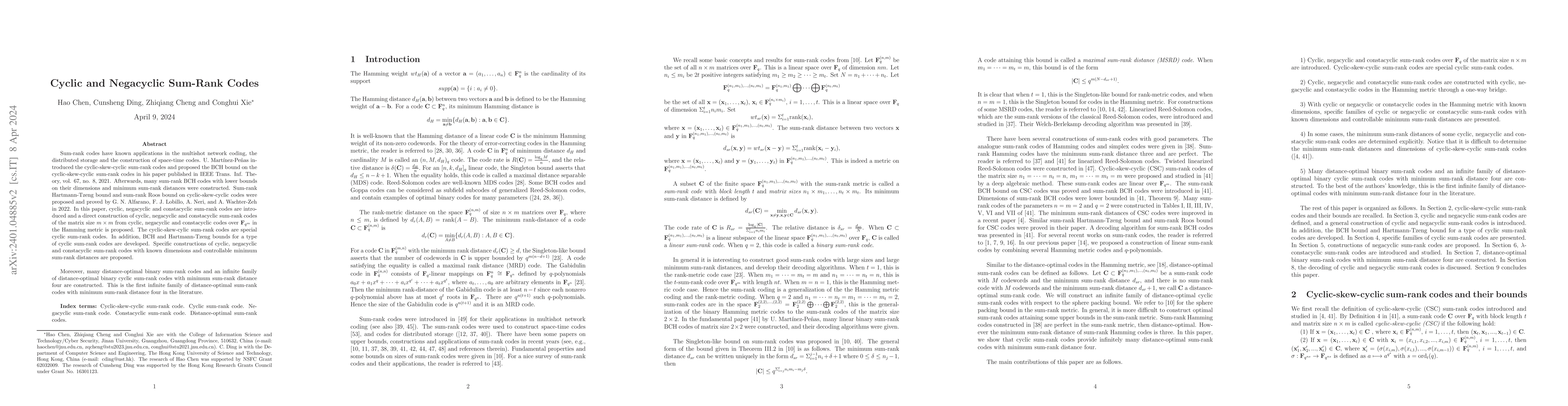 Thumbnail for Cyclic and Negacyclic Sum-Rank Codes