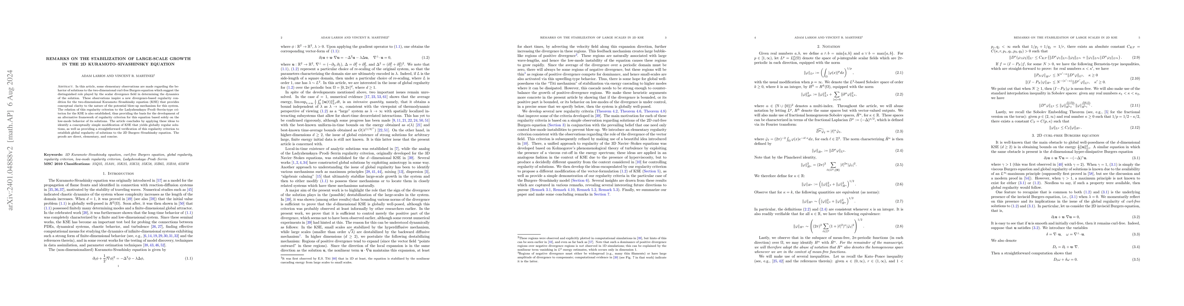 Thumbnail for Remarks on the stabilization of large-scale growth in the 2D
  Kuramoto-Sivashinsky equation