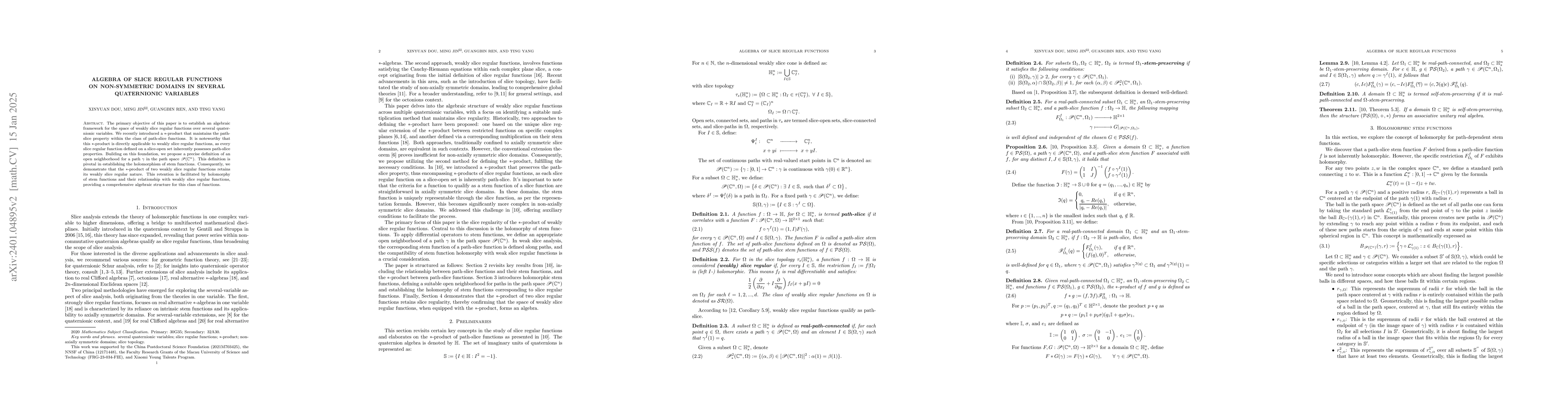 Thumbnail for Algebra of slice regular functions on non-symmetric domains in several
  quaternionic variables