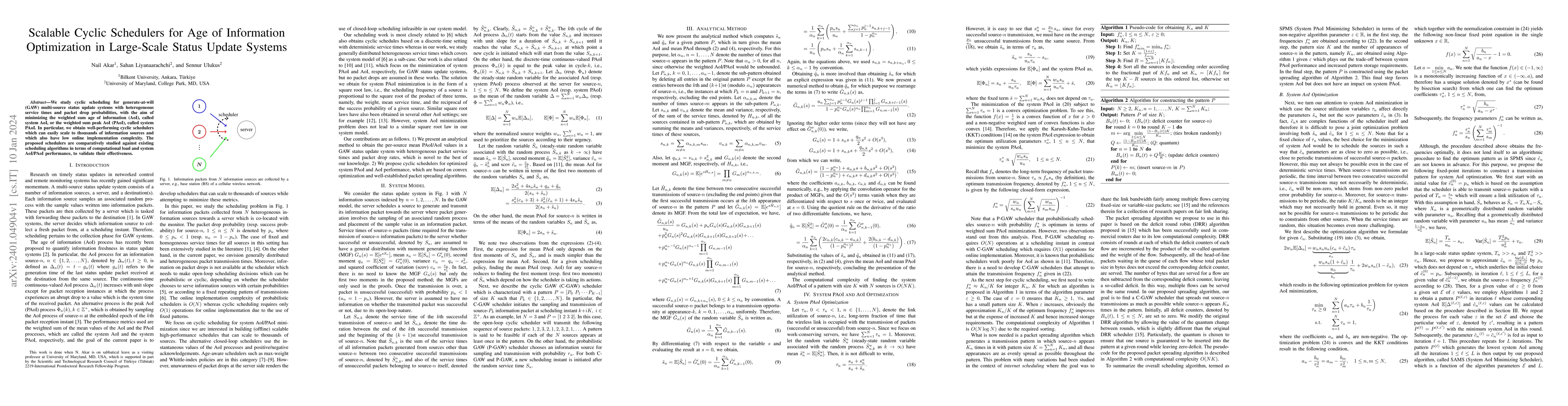 Thumbnail for Scalable Cyclic Schedulers for Age of Information Optimization in
  Large-Scale Status Update Systems