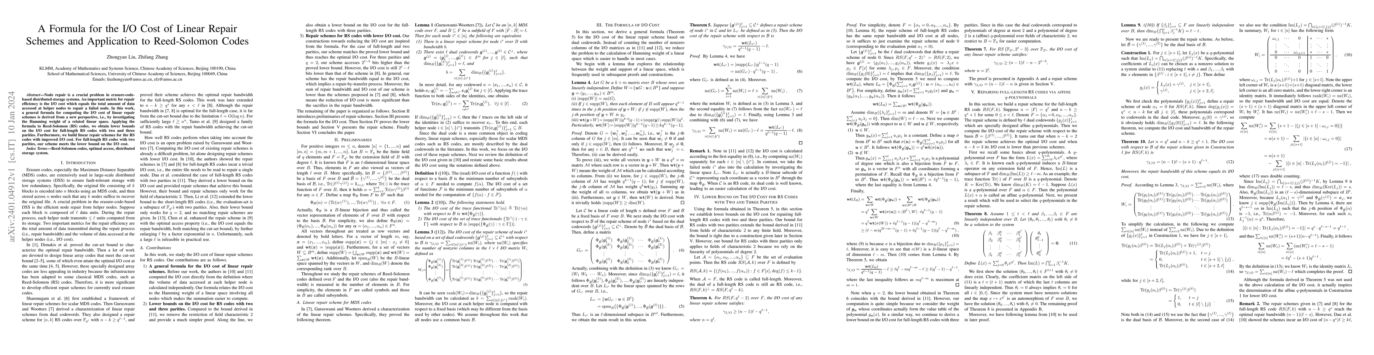 Thumbnail for A Formula for the I/O Cost of Linear Repair Schemes and Application to
  Reed-Solomon Codes