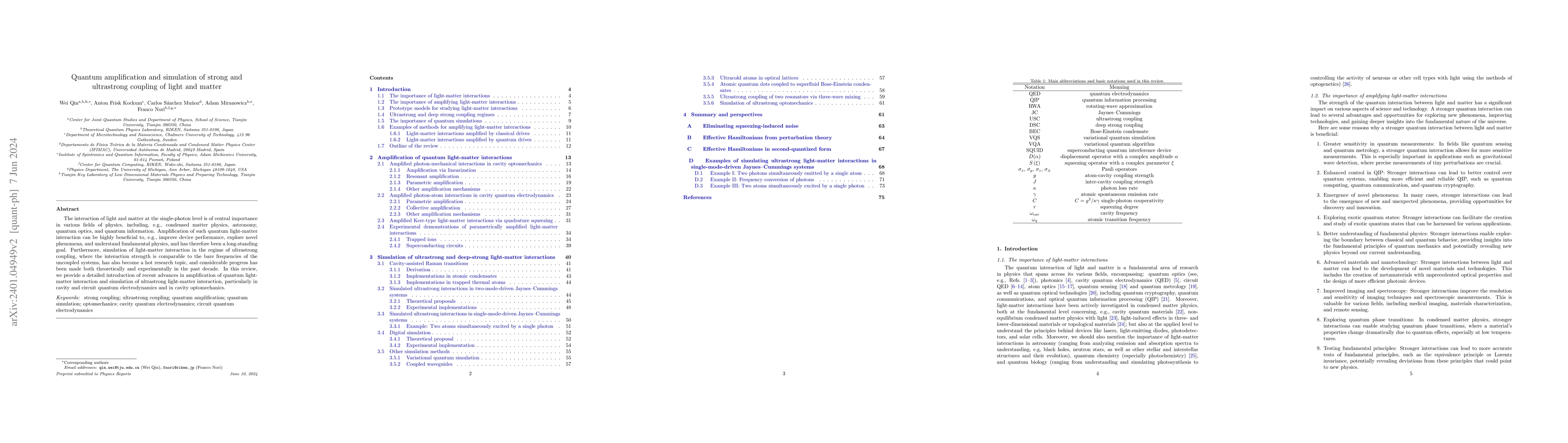 Thumbnail for Quantum amplification and simulation of strong and ultrastrong coupling
  of light and matter