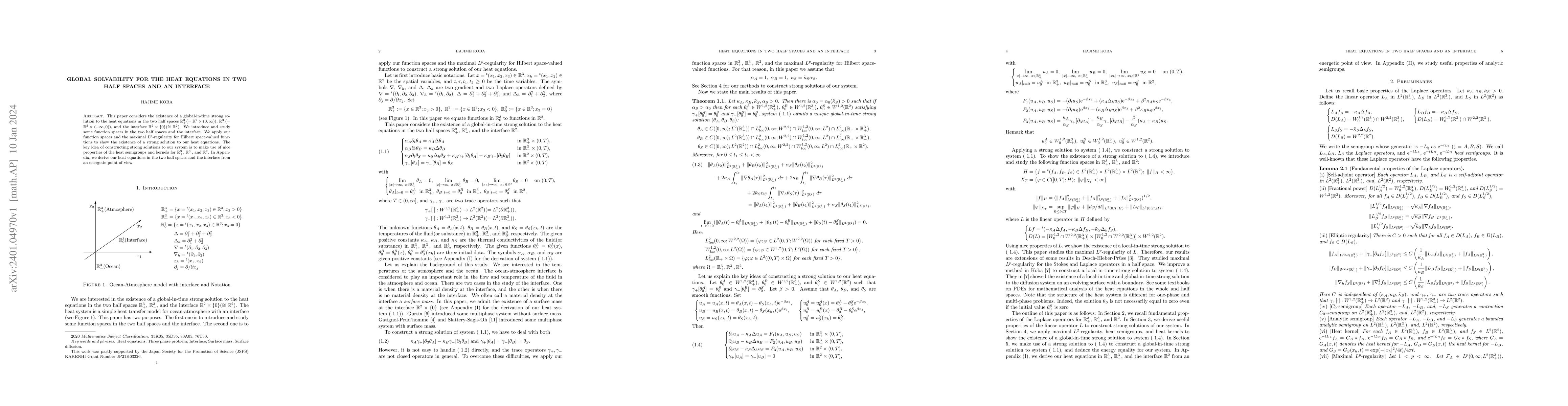 Thumbnail for Global solvability for the heat equations in two half spaces and an
  interface