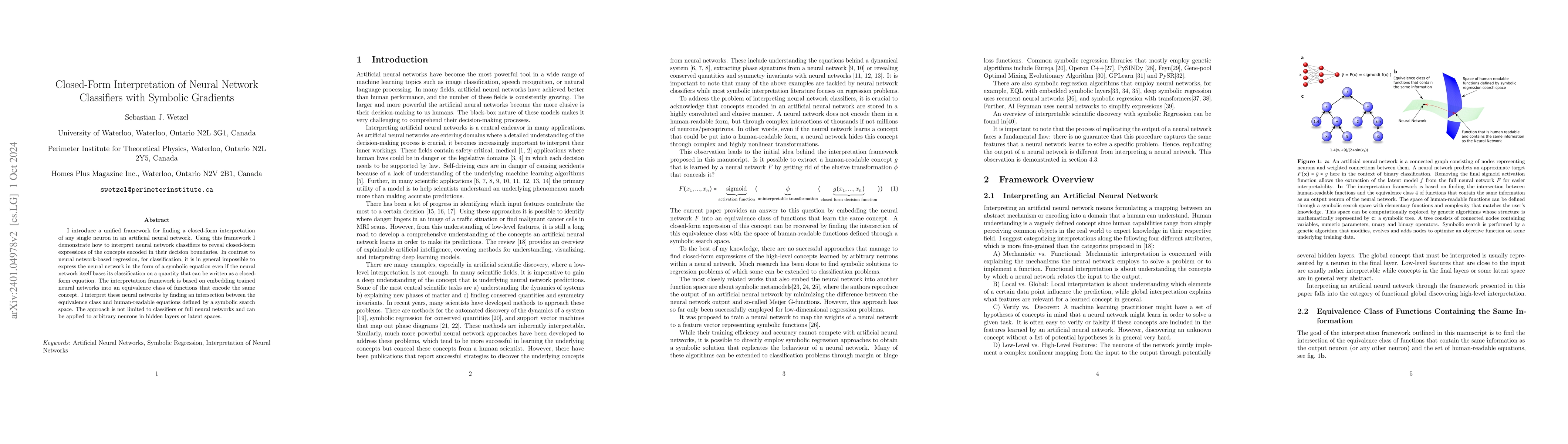 Thumbnail for Closed-Form Interpretation of Neural Network Classifiers with Symbolic
  Regression Gradients