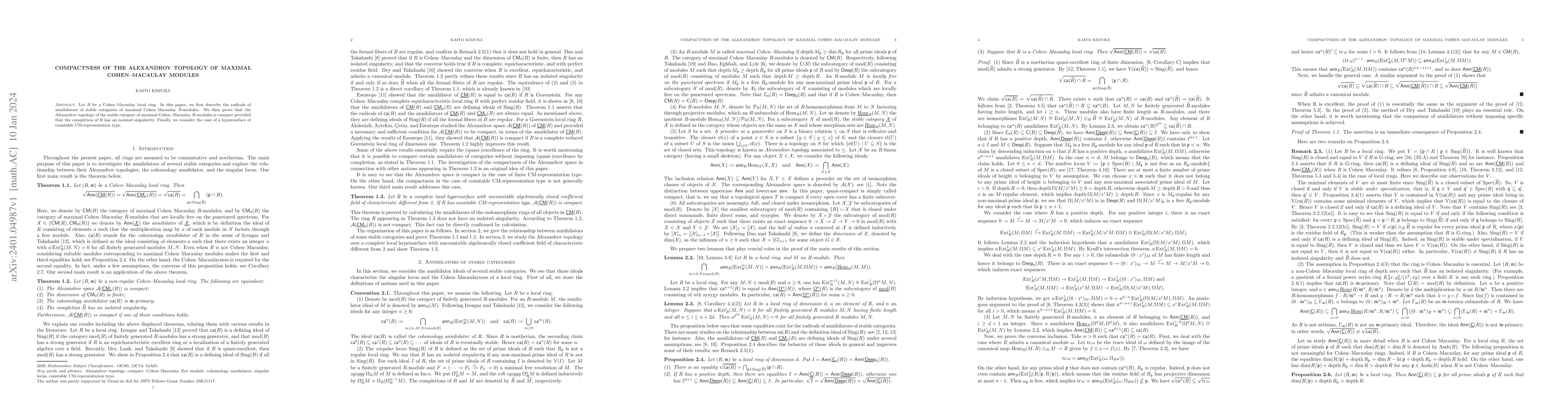 Thumbnail for Compactness of the Alexandrov topology of maximal Cohen-Macaulay modules