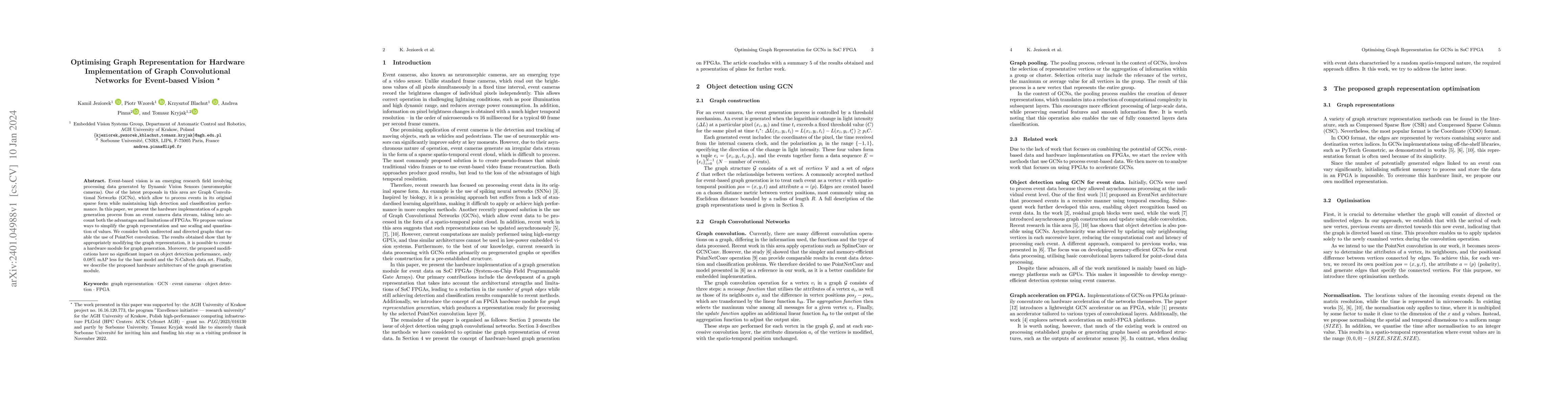 Thumbnail for Optimising Graph Representation for Hardware Implementation of Graph
  Convolutional Networks for Event-based Vision