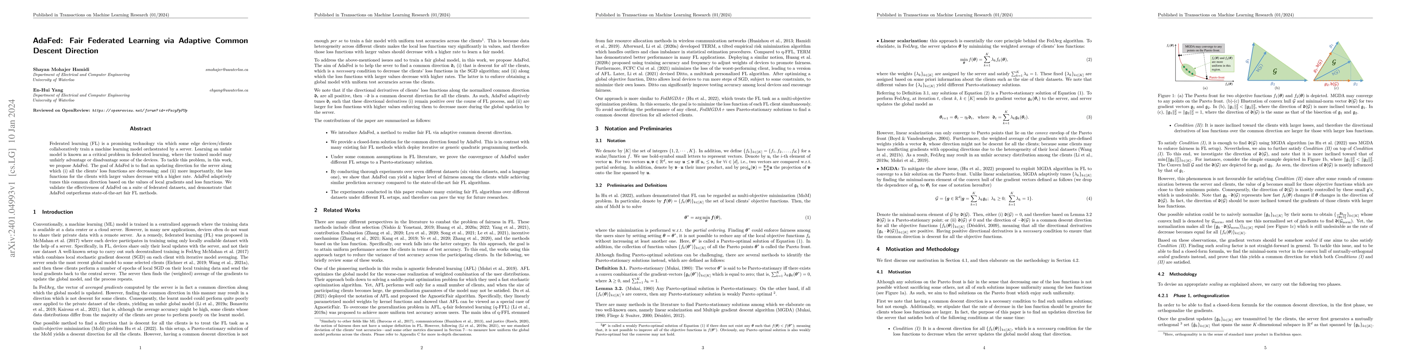 Thumbnail for AdaFed: Fair Federated Learning via Adaptive Common Descent Direction