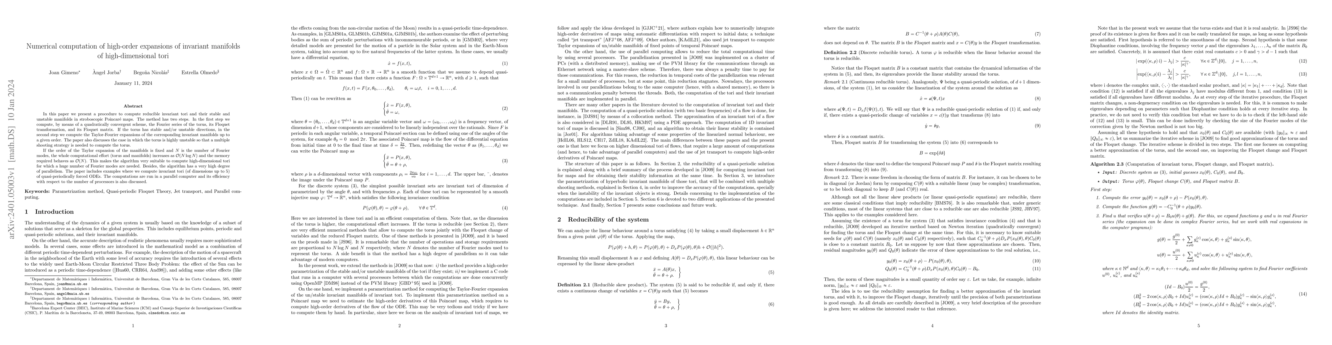 Thumbnail for Numerical computation of high-order expansions of invariant manifolds of
  high-dimensional tori