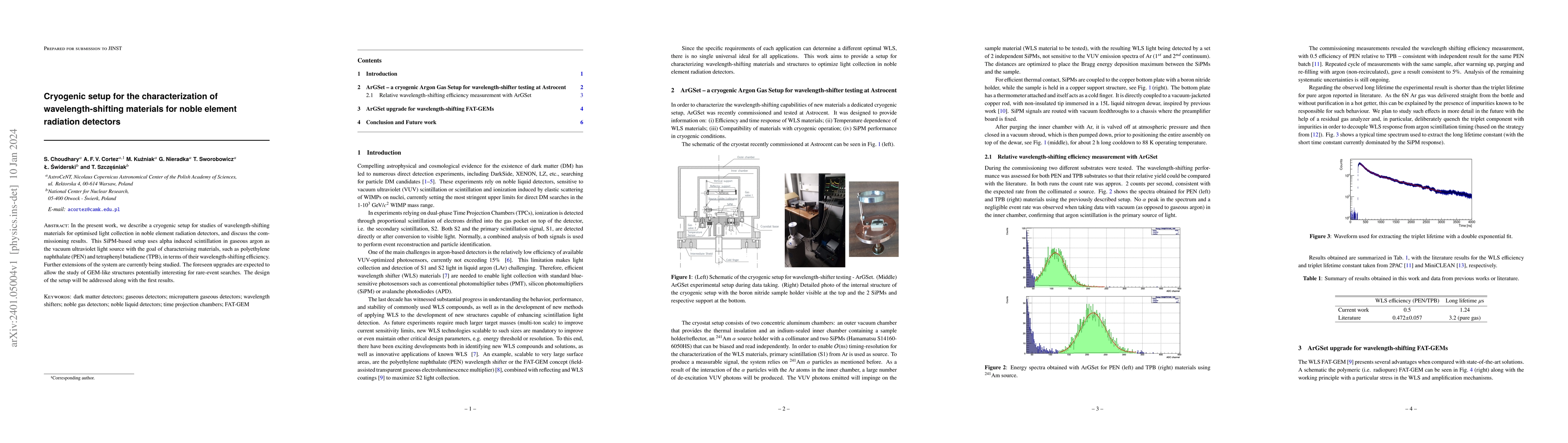 Thumbnail for Cryogenic setup for the characterization of wavelength-shifting
  materials for noble element radiation detectors