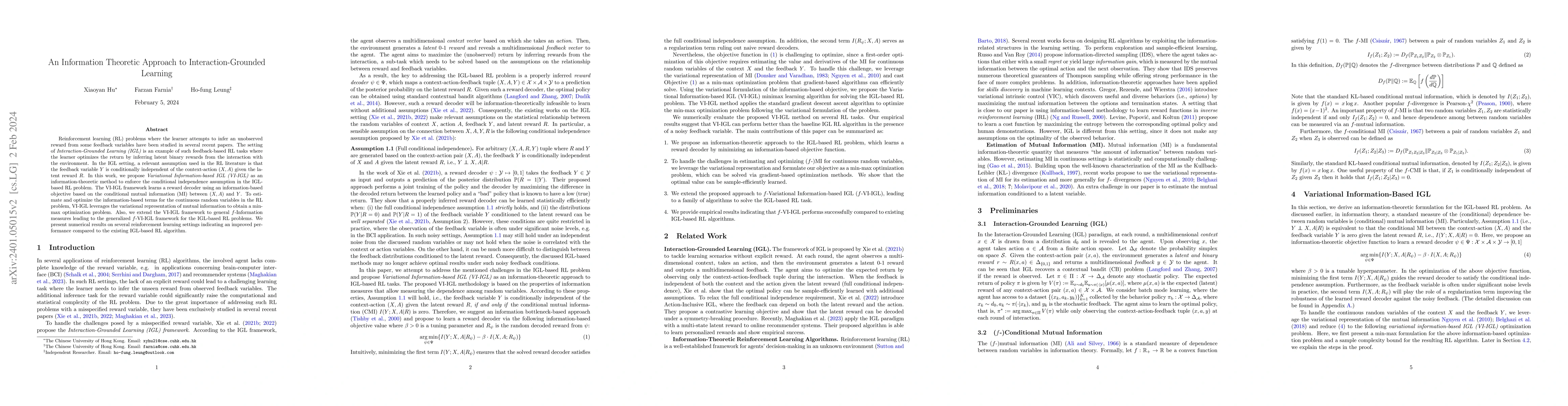 Thumbnail for An Information Theoretic Approach to Interaction-Grounded Learning