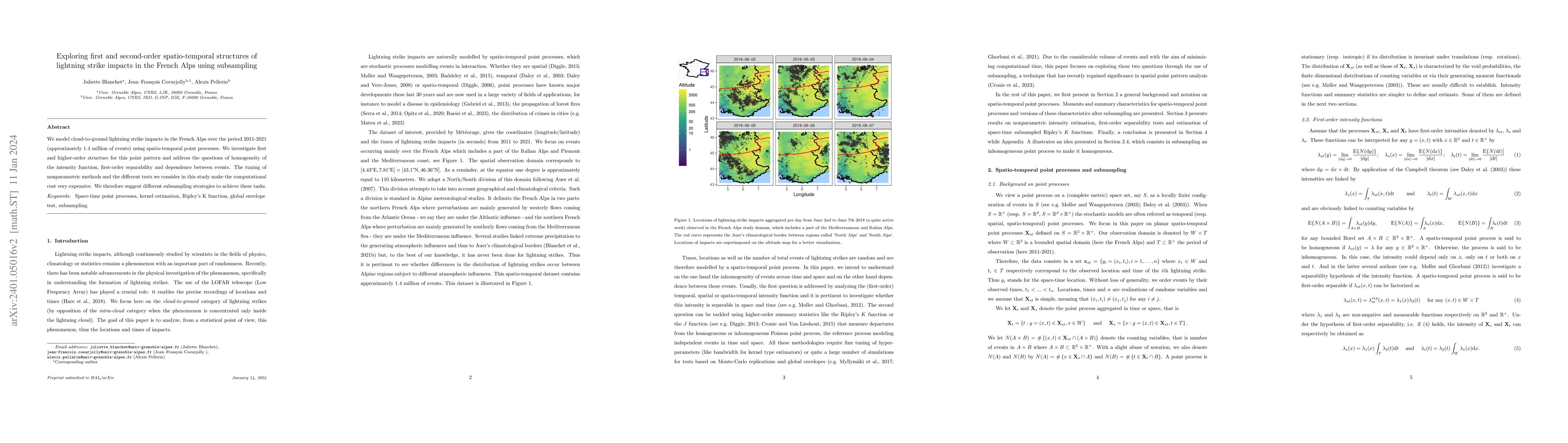 Thumbnail for Exploring first and second-order spatio-temporal structures of lightning
  strike impacts in the French Alps using subsampling