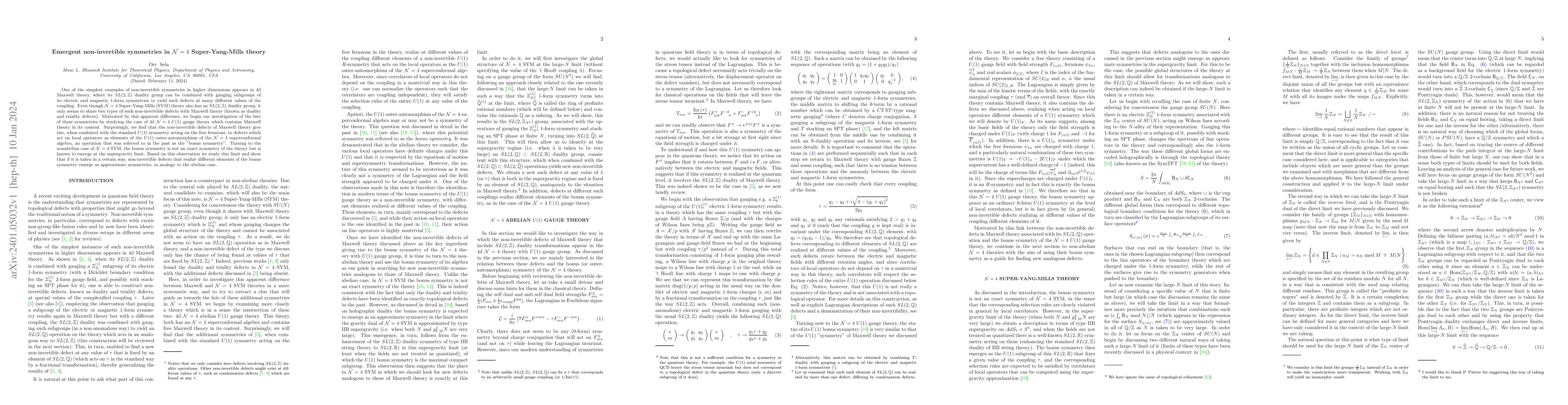 Thumbnail for Emergent non-invertible symmetries in $\mathcal{N}=4$ Super-Yang-Mills
  theory