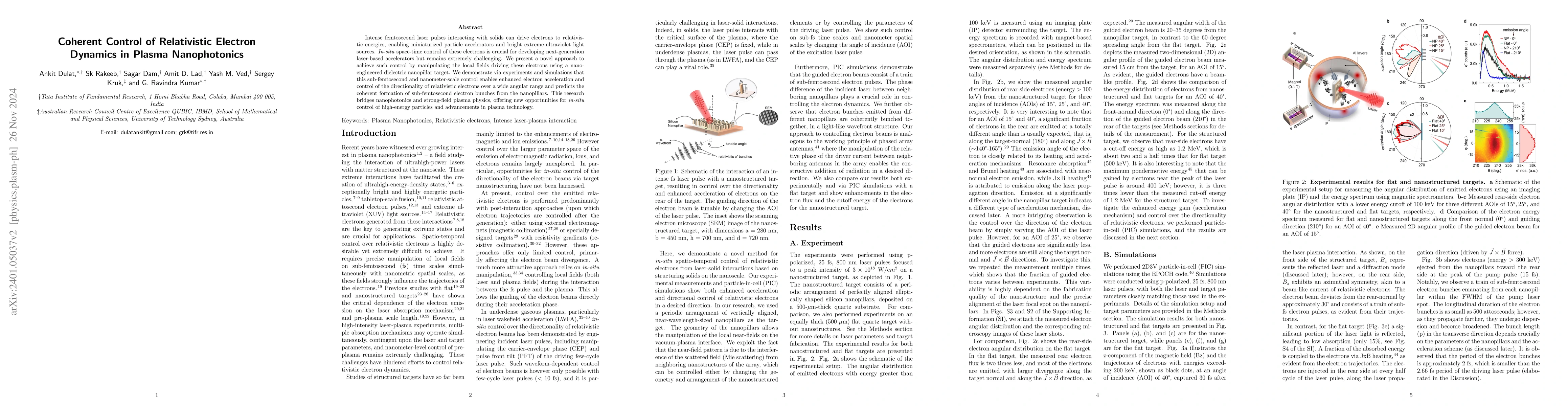 Thumbnail for Coherent Control of Relativistic Electron Dynamics in Plasma
  Nanophotonics