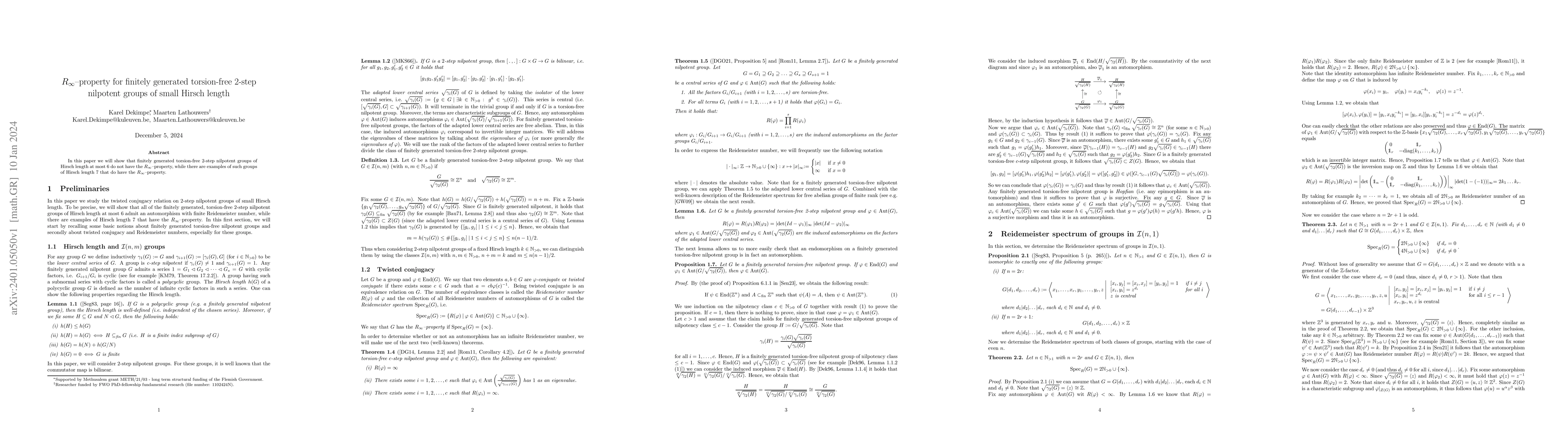 Thumbnail for $R_{\infty}$-property for finitely generated torsion-free 2-step
  nilpotent groups of small Hirsch length