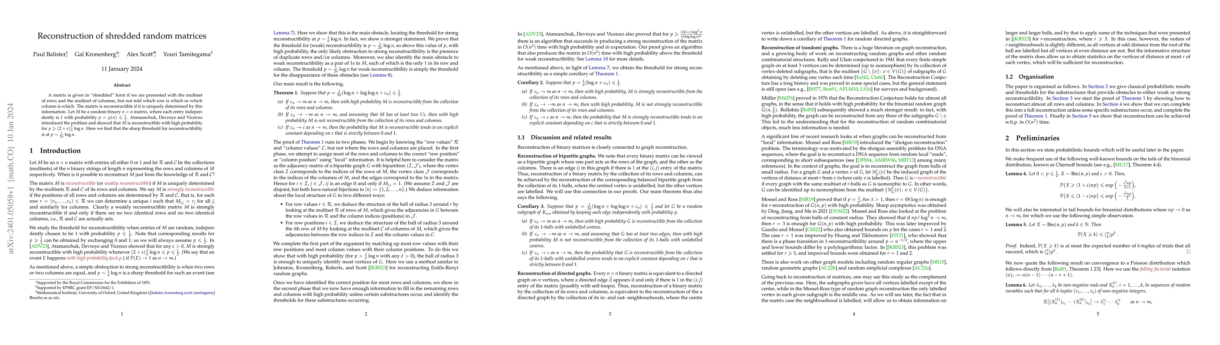 Thumbnail for Reconstruction of shredded random matrices