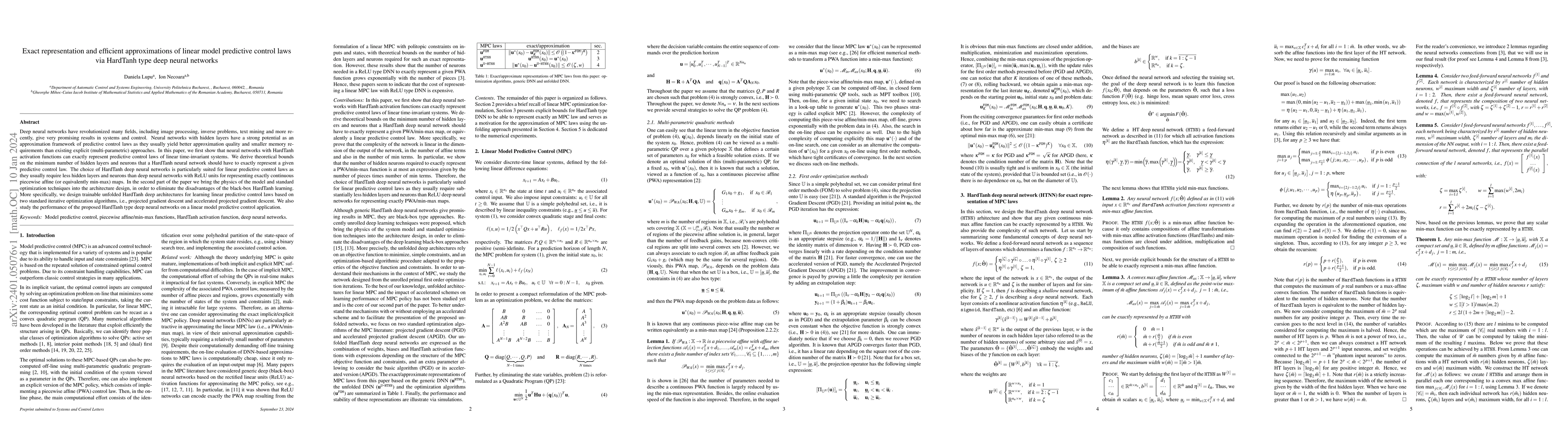 Thumbnail for Exact representation and efficient approximations of linear model
  predictive control laws via HardTanh type deep neural networks