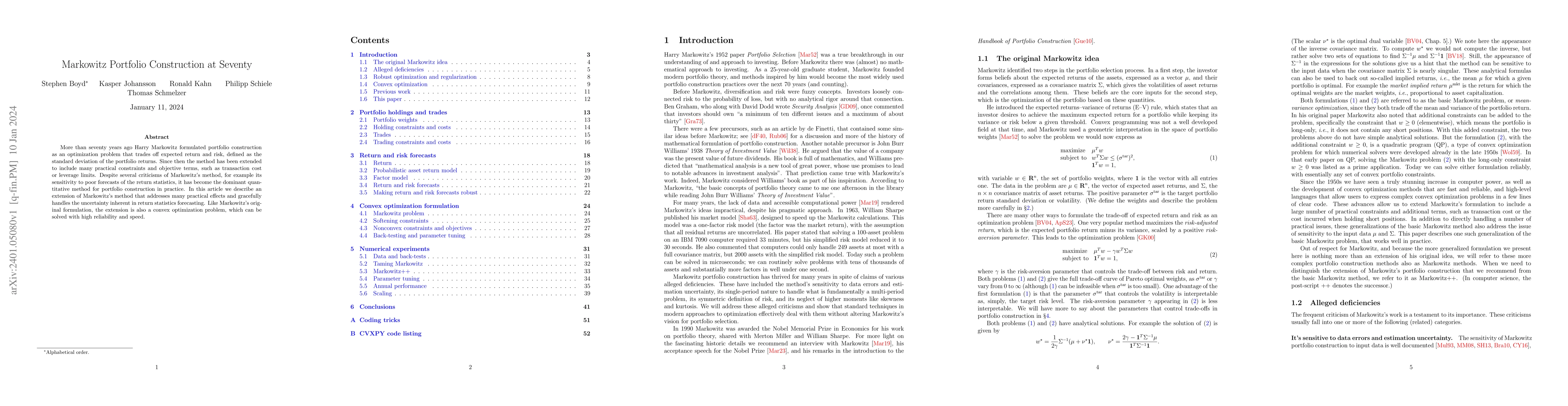Thumbnail for Markowitz Portfolio Construction at Seventy