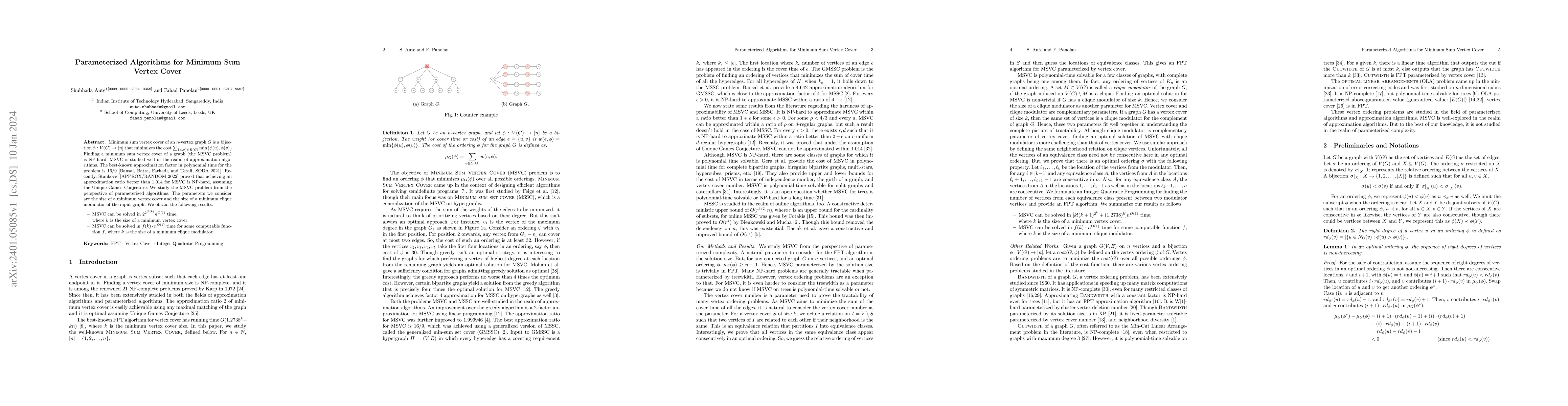 Thumbnail for Parameterized Algorithms for Minimum Sum Vertex Cover