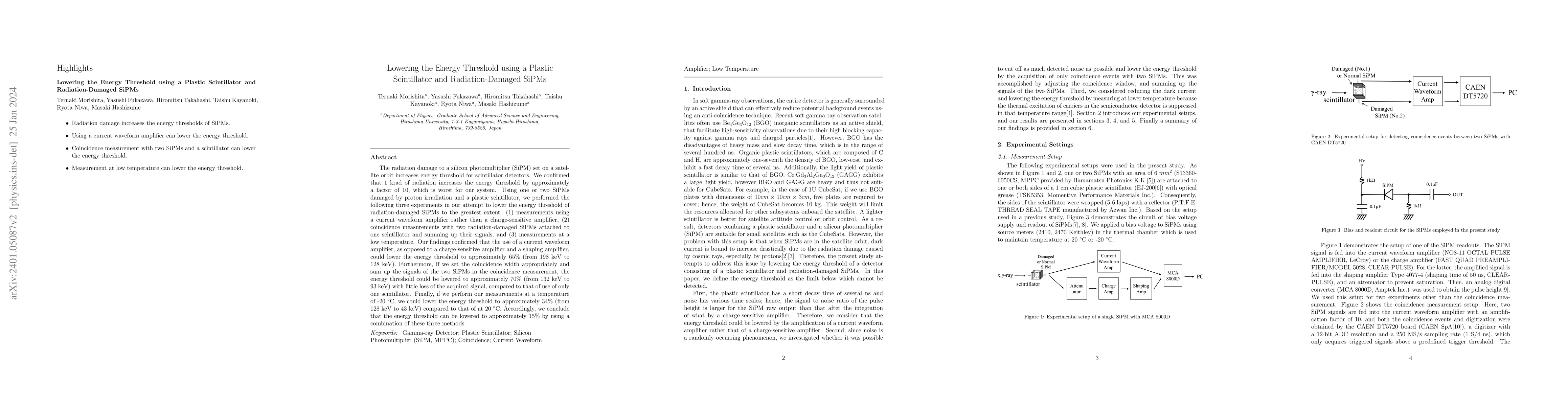 Thumbnail for Lowering the Energy Threshold using a Plastic Scintillator and
  Radiation-Damaged SiPMs
