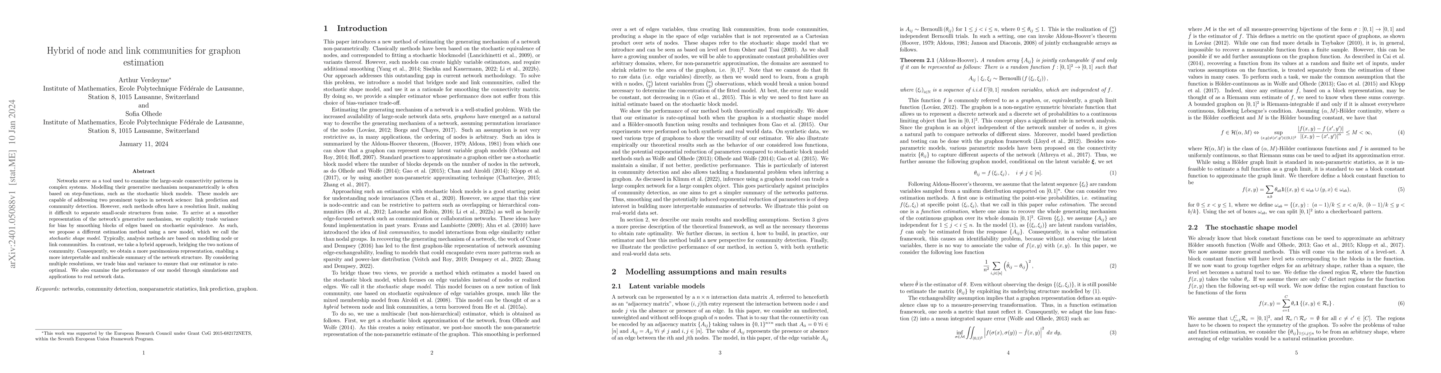 Thumbnail for Hybrid of node and link communities for graphon estimation