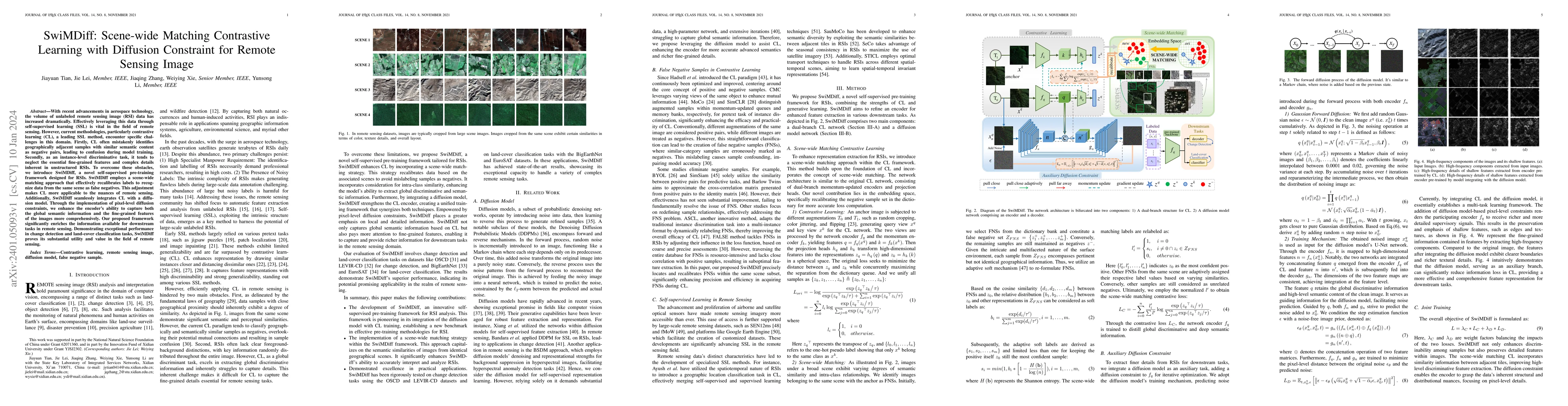 Thumbnail for SwiMDiff: Scene-wide Matching Contrastive Learning with Diffusion
  Constraint for Remote Sensing Image