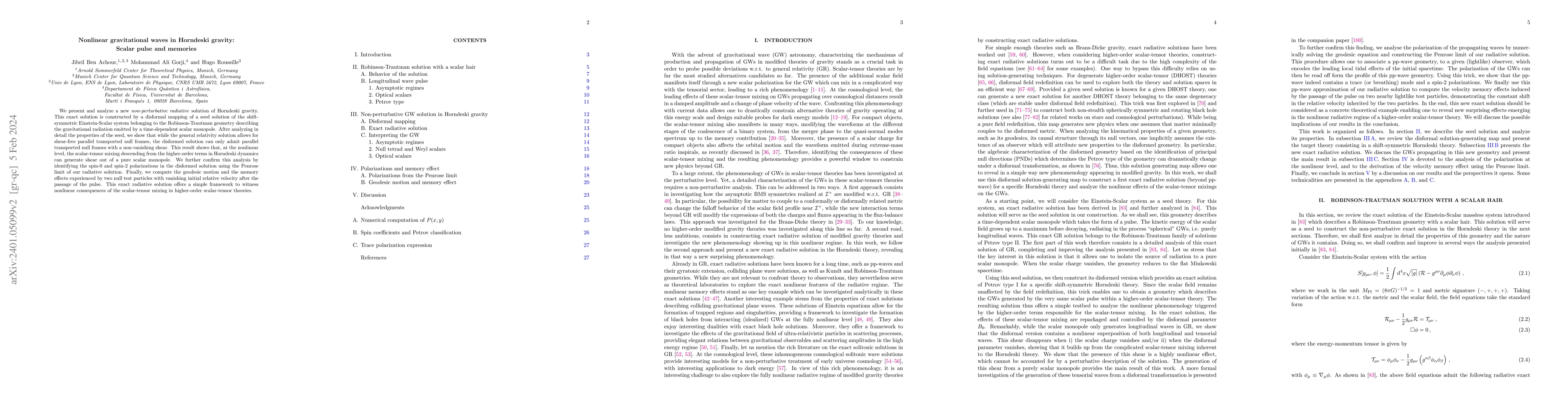 Thumbnail for Nonlinear gravitational waves in Horndeski gravity: Scalar pulse and
  memories
