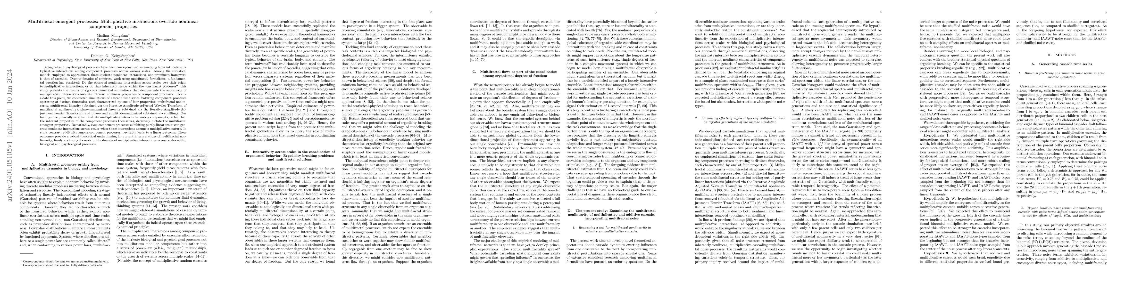 Thumbnail for Multifractal emergent processes: Multiplicative interactions override
  nonlinear component properties