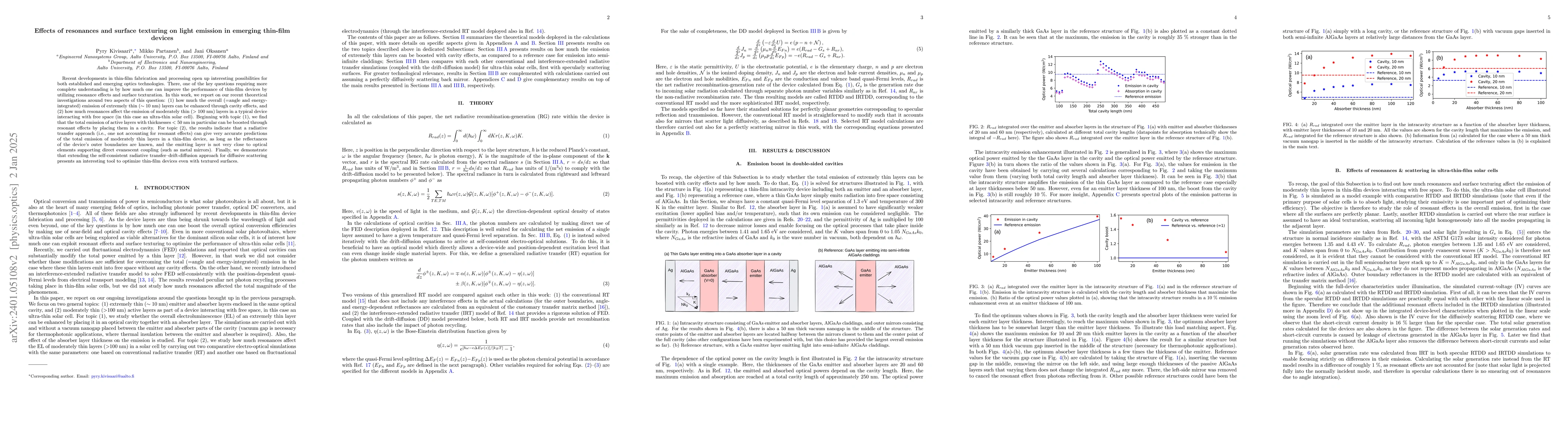 Thumbnail for Effects of resonances and surface texturing on light emission in
  emerging thin-film devices