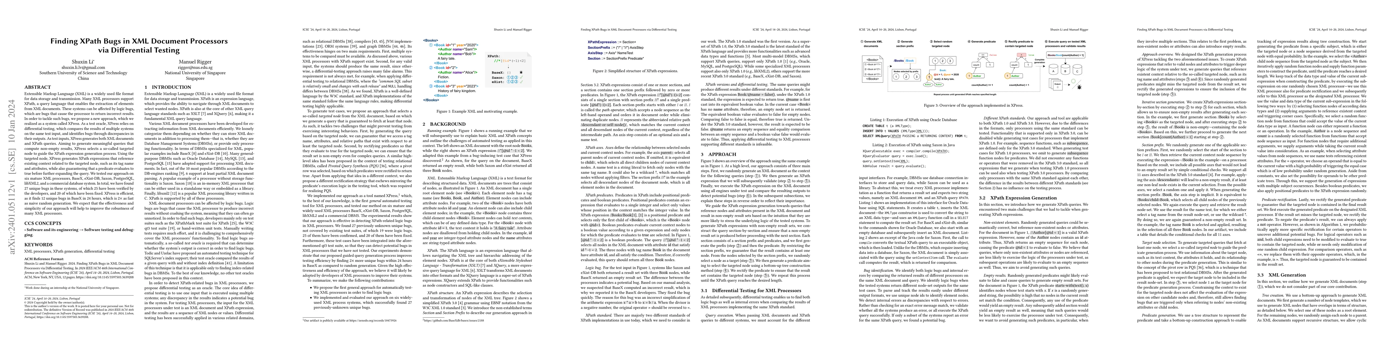 Thumbnail for Finding XPath Bugs in XML Document Processors via Differential Testing