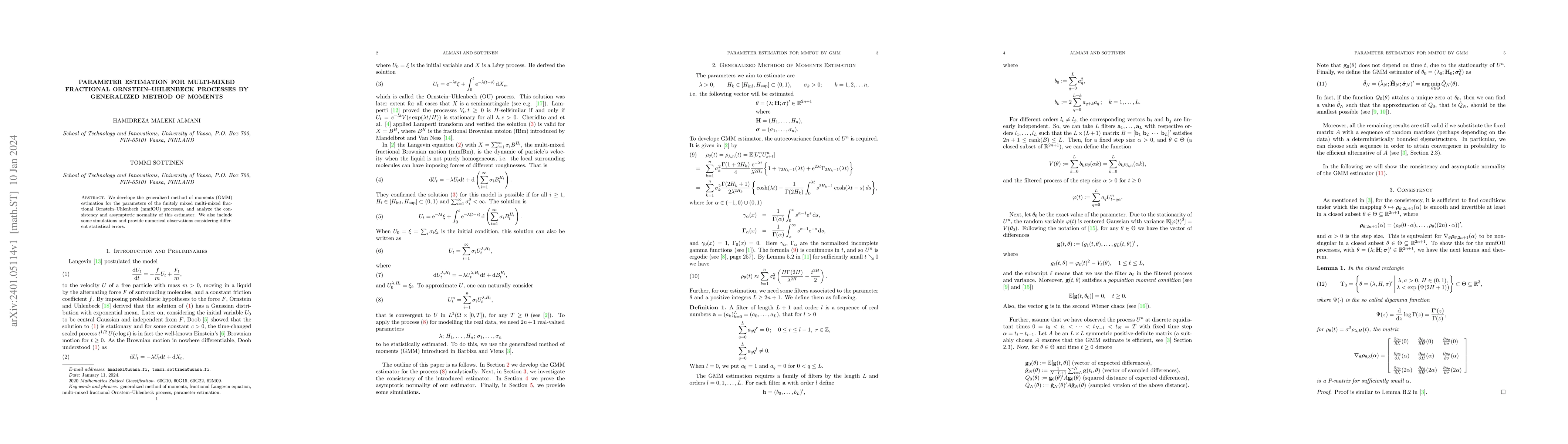 Thumbnail for Parameter Estimation for multi-mixed Fractional Ornstein--Uhlenbeck
  Processes by Generalized Method of Moments