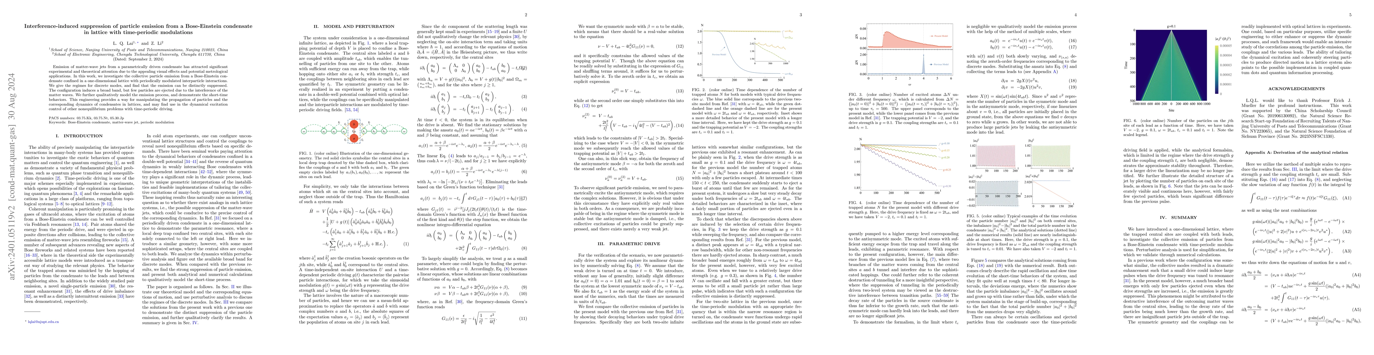 Thumbnail for Interference-induced suppression of particle emission from a
  Bose-Einstein condensate in lattice with time-periodic modulations