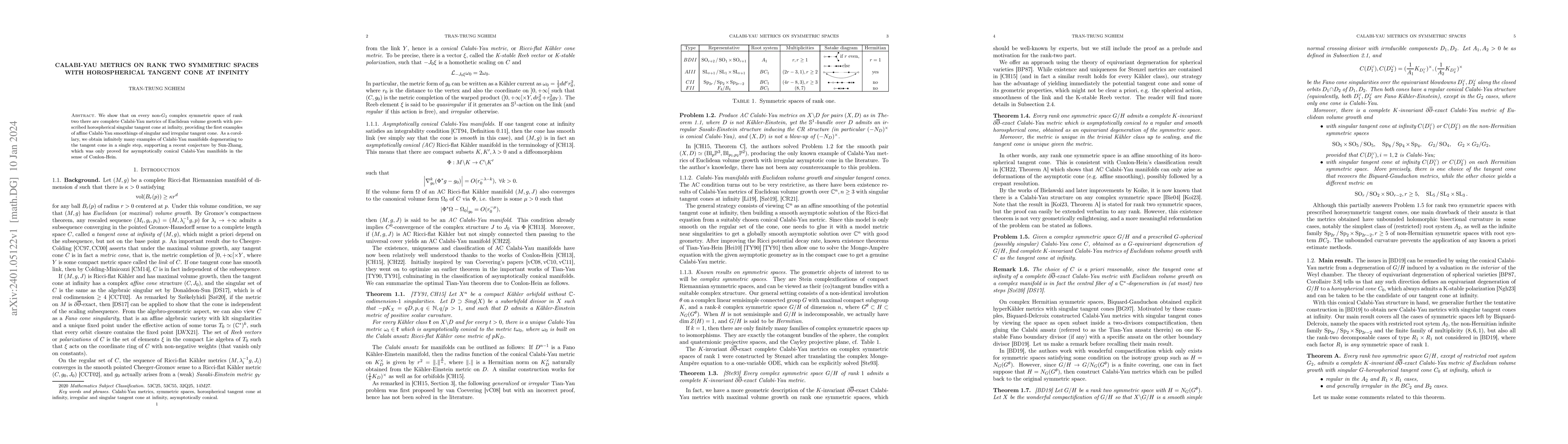 Thumbnail for Calabi-Yau metrics on rank two symmetric spaces with horospherical
  tangent cone at infinity