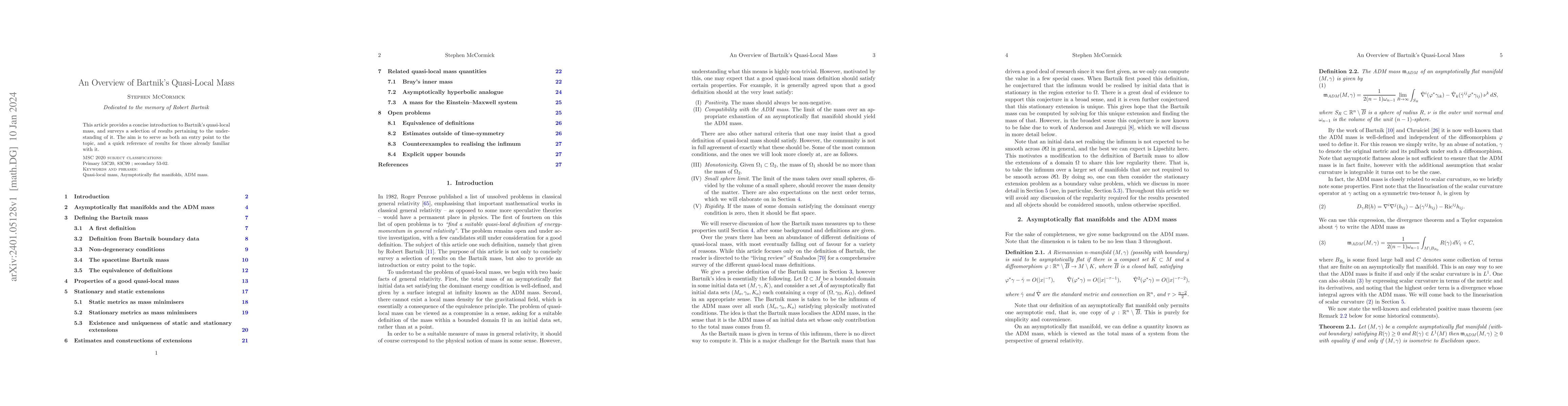 Thumbnail for An Overview of Bartnik's Quasi-Local Mass