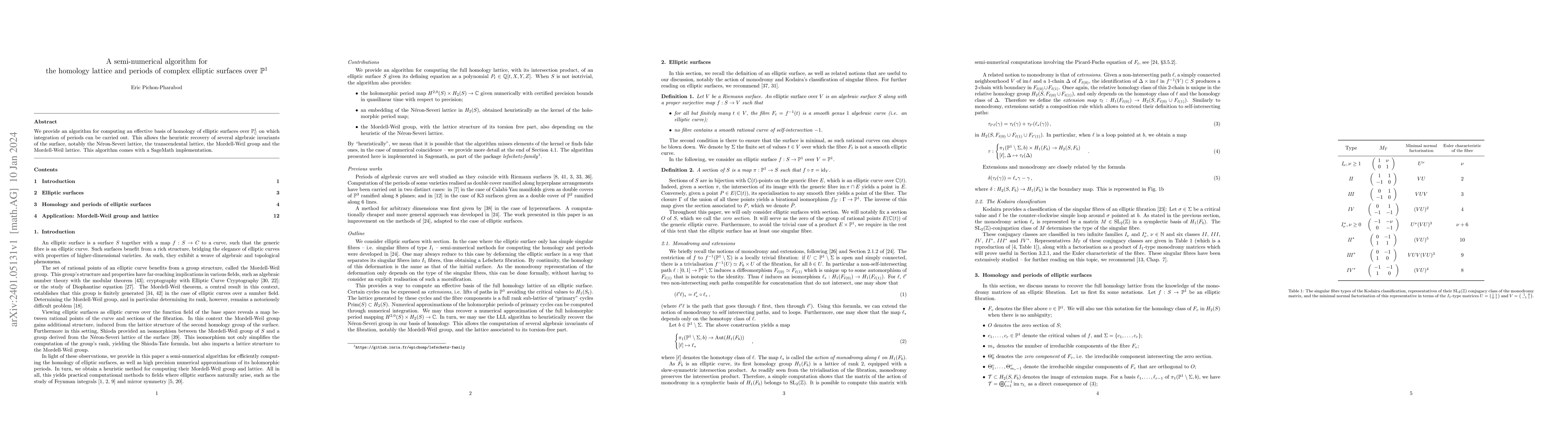 Thumbnail for A semi-numerical algorithm for the homology lattice and periods of
  complex elliptic surfaces over the projective line