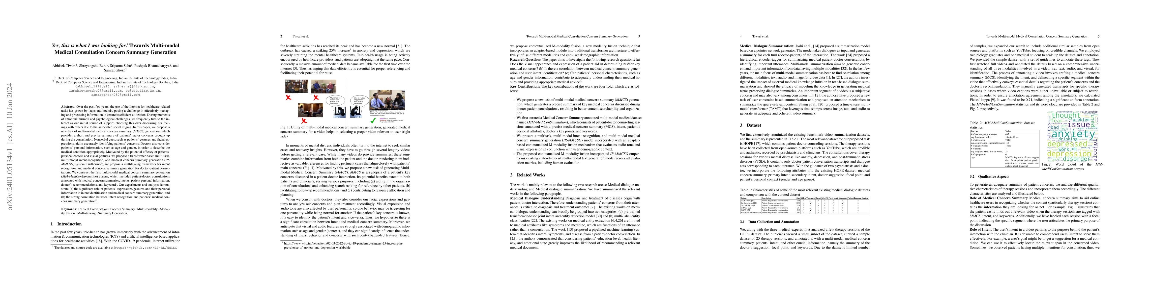 Thumbnail for Yes, this is what I was looking for! Towards Multi-modal Medical
  Consultation Concern Summary Generation