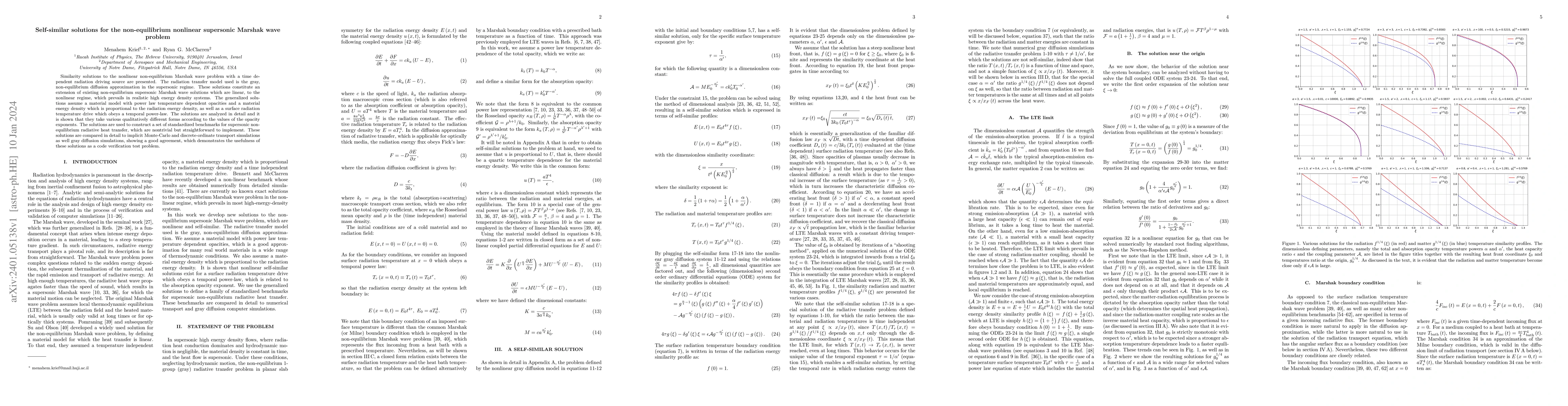 Thumbnail for Self-similar solutions for the non-equilibrium nonlinear supersonic
  Marshak wave problem