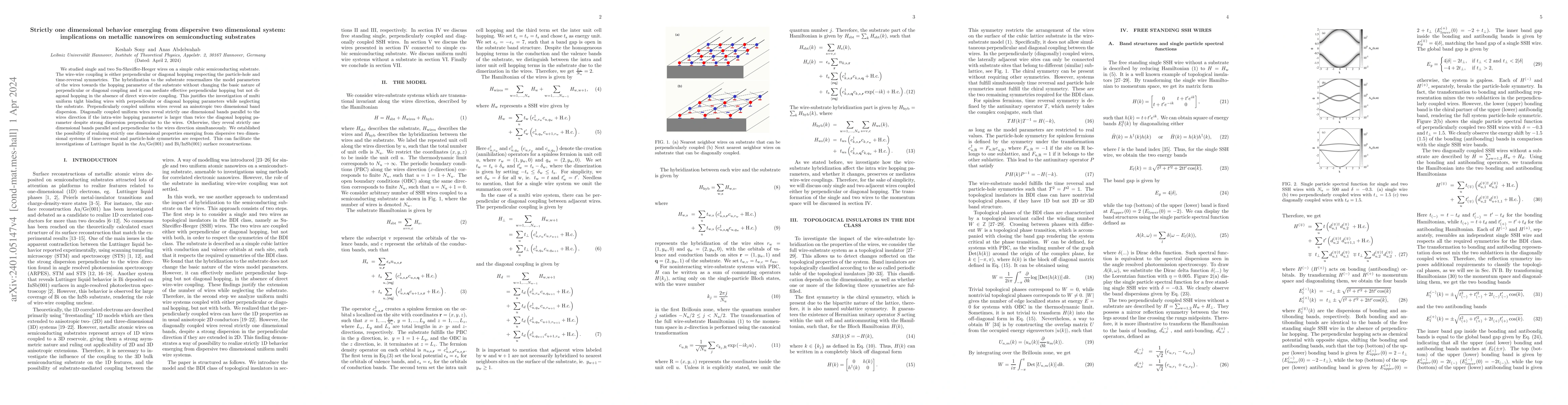 Thumbnail for Strictly one dimensional behavior emerging from dispersive two
  dimensional system: implications on metallic nanowires on semiconducting
  substrates