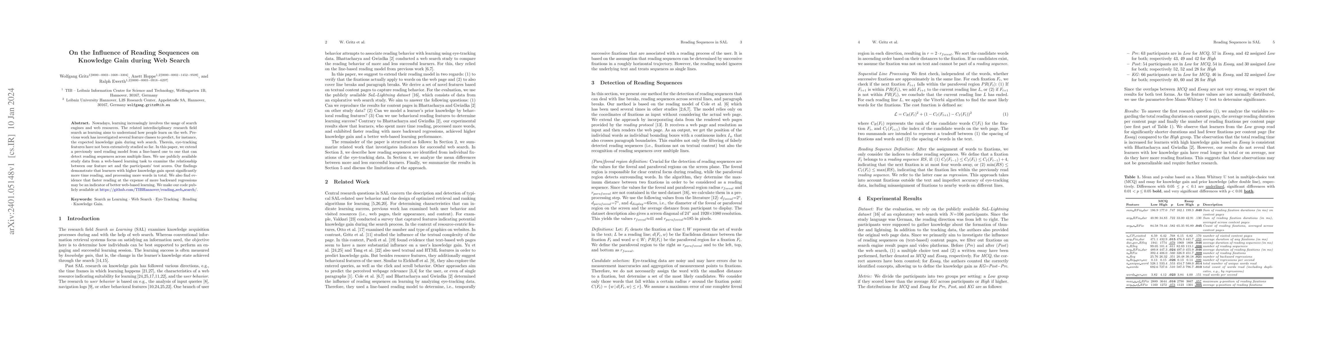 Thumbnail for On the Influence of Reading Sequences on Knowledge Gain during Web
  Search