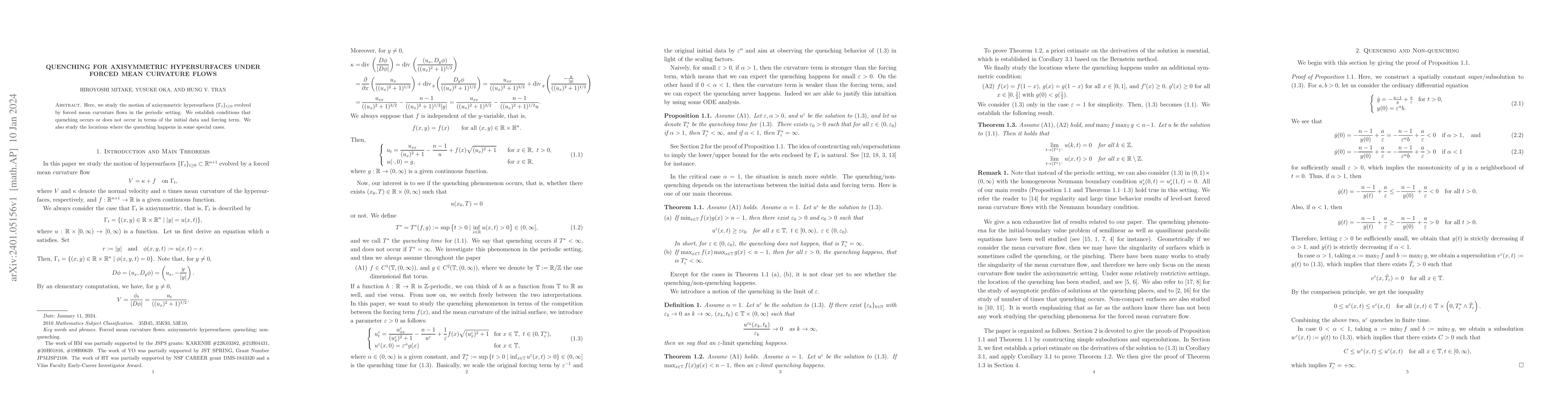 Thumbnail for Quenching for axisymmetric hypersurfaces under forced mean curvature
  flows