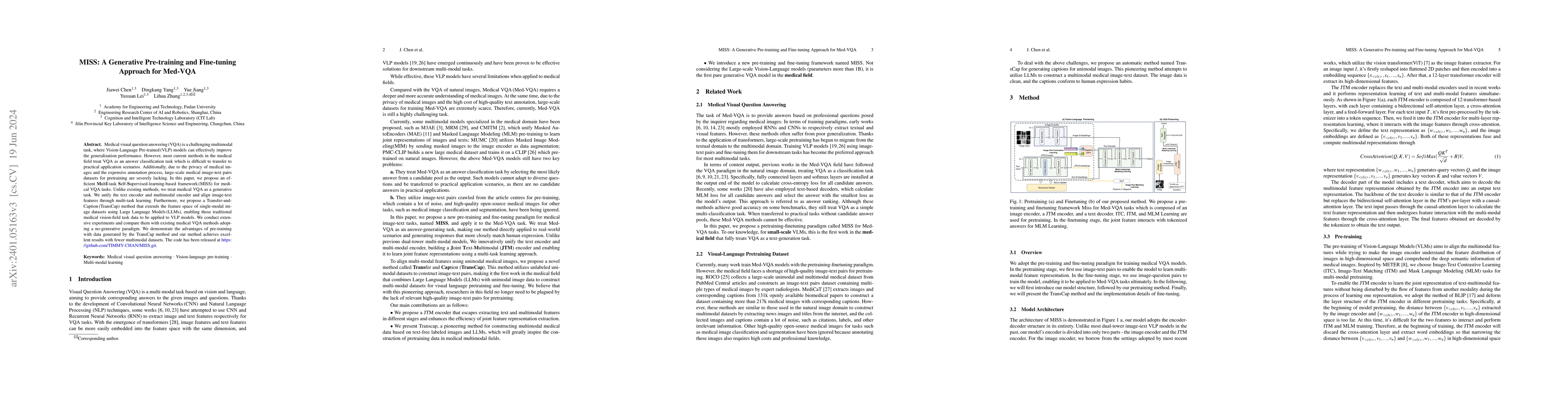 Thumbnail for MISS: A Generative Pretraining and Finetuning Approach for Med-VQA