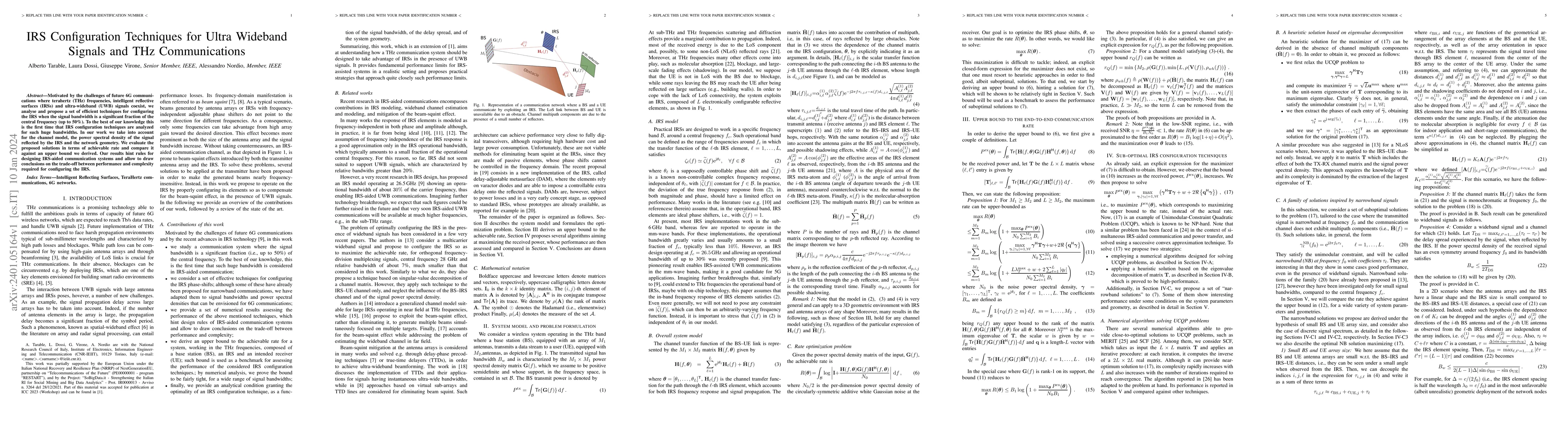 Thumbnail for IRS Configuration Techniques for Ultra Wideband Signals and THz
  Communications